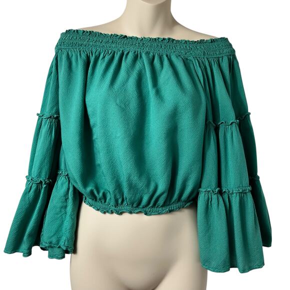 Free People Spirit Bell Sleeve Top XS Boho Off Shoulder Romantic Cottage (2800) - Picture 2 of 7